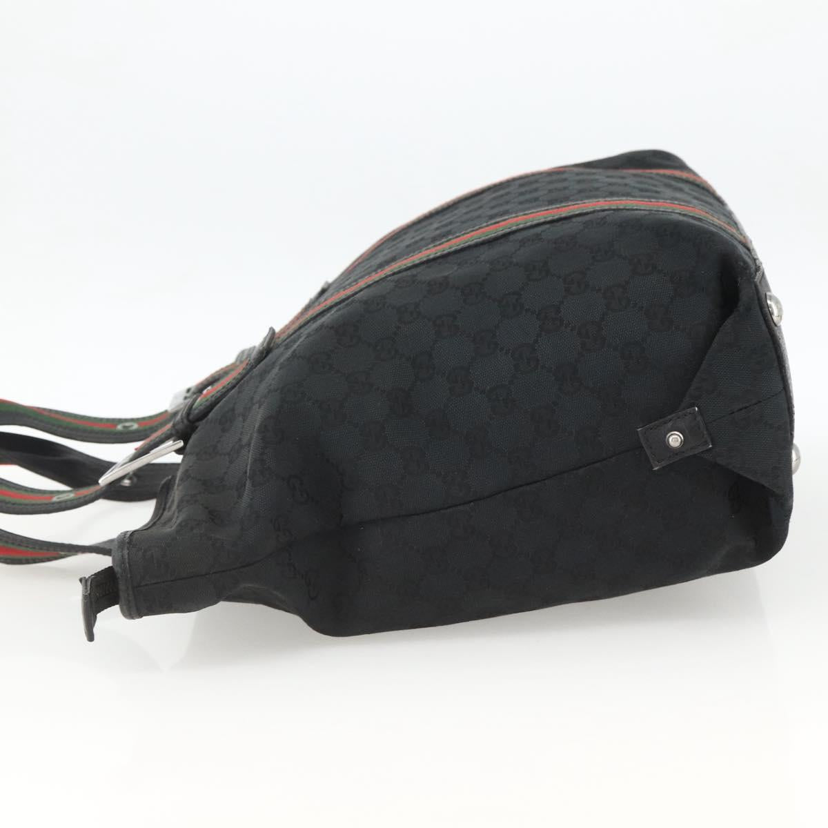 GUCCI GG Canvas Web Sherry Line Tote Bag Black Silver 132898 Auth mr2181