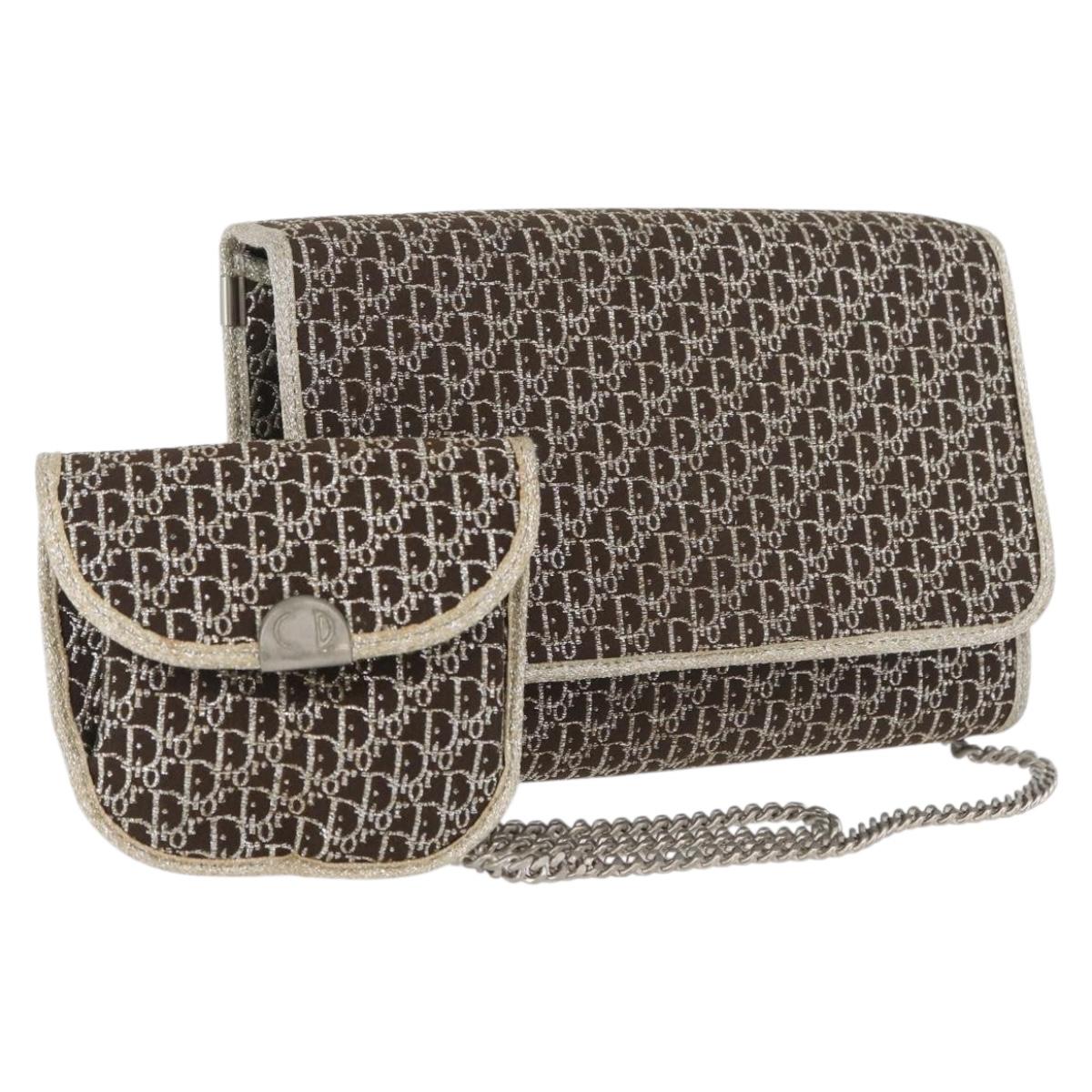 Christian Dior Trotter Canvas Chain Shoulder Bag Gold Auth mr2183