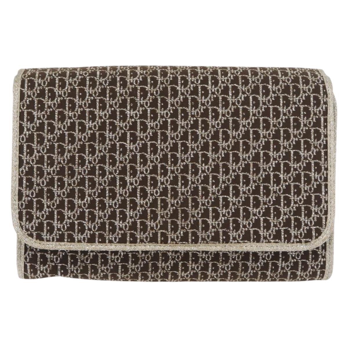 Christian Dior Trotter Canvas Chain Shoulder Bag Gold Auth mr2183