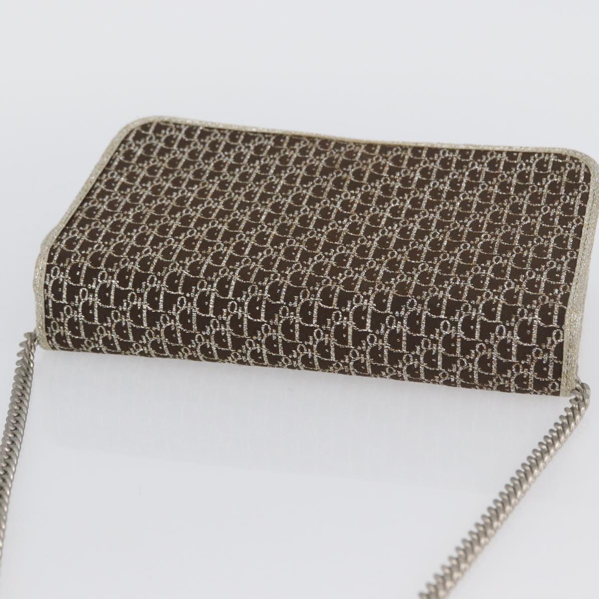Christian Dior Trotter Canvas Chain Shoulder Bag Gold Auth mr2183