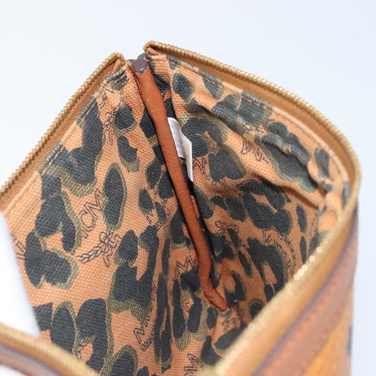 MCM Vicetos Logogram Accessory Pouch PVC Leather Brown Gold Auth mr2192