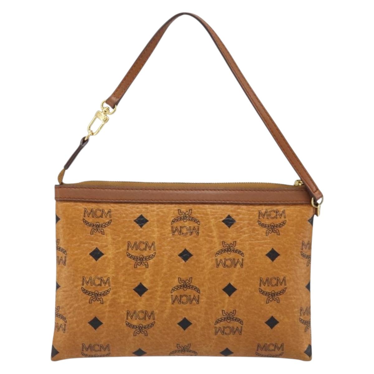 MCM Vicetos Logogram Accessory Pouch PVC Leather Brown Gold Auth mr2192