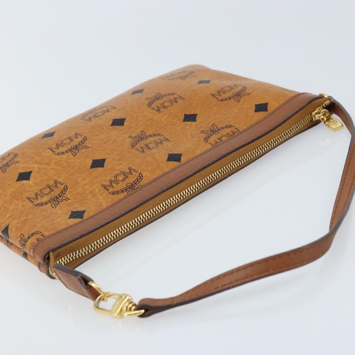 MCM Vicetos Logogram Accessory Pouch PVC Leather Brown Gold Auth mr2192