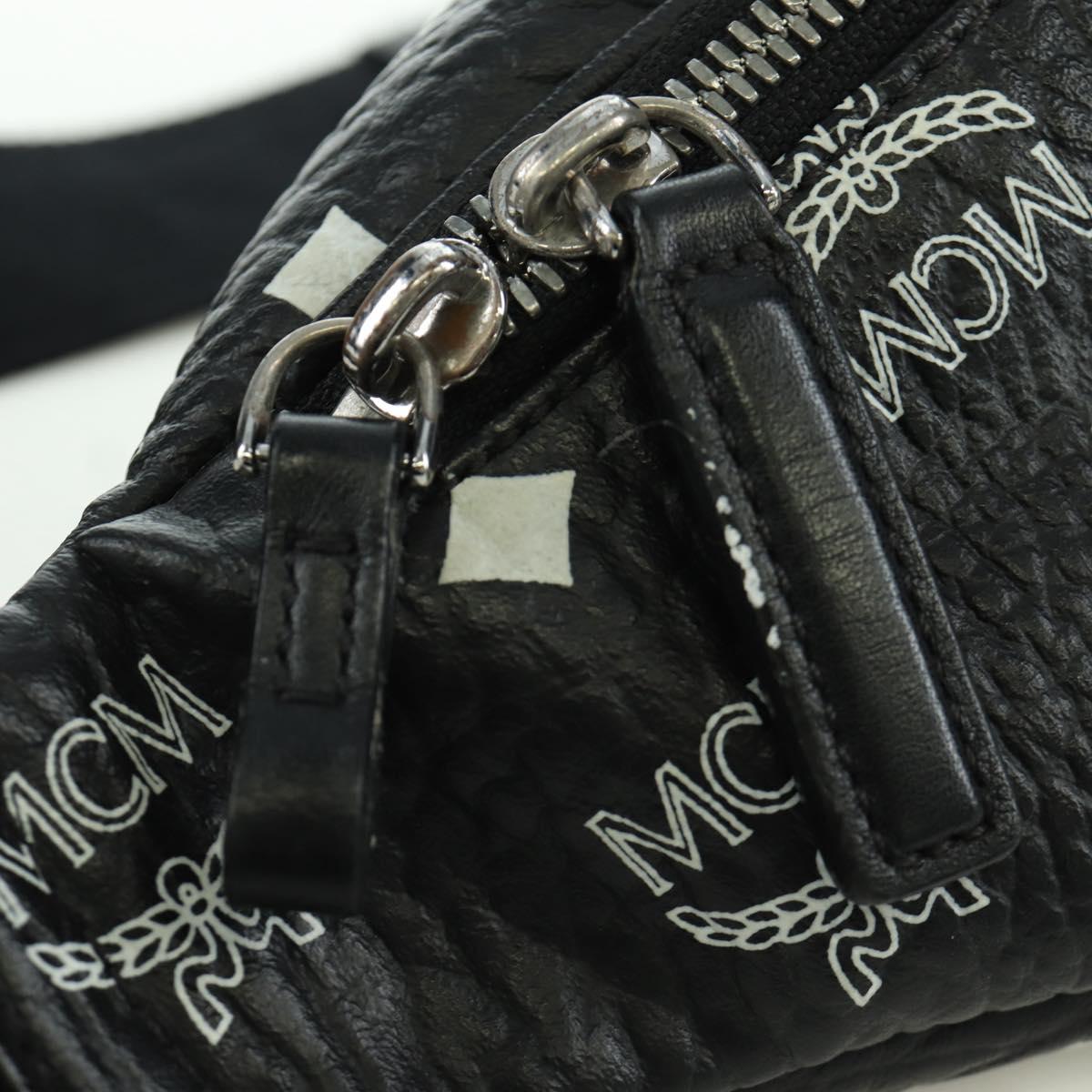 MCM Vicetos Logogram Body Bag Leather Black Silver Auth mr2198V