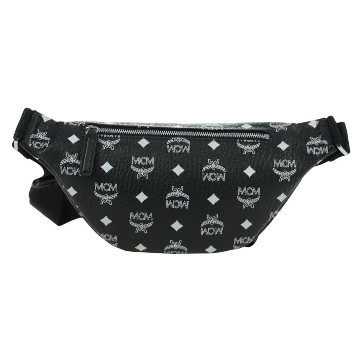 MCM Vicetos Logogram Body Bag Leather Black Silver Auth mr2198V