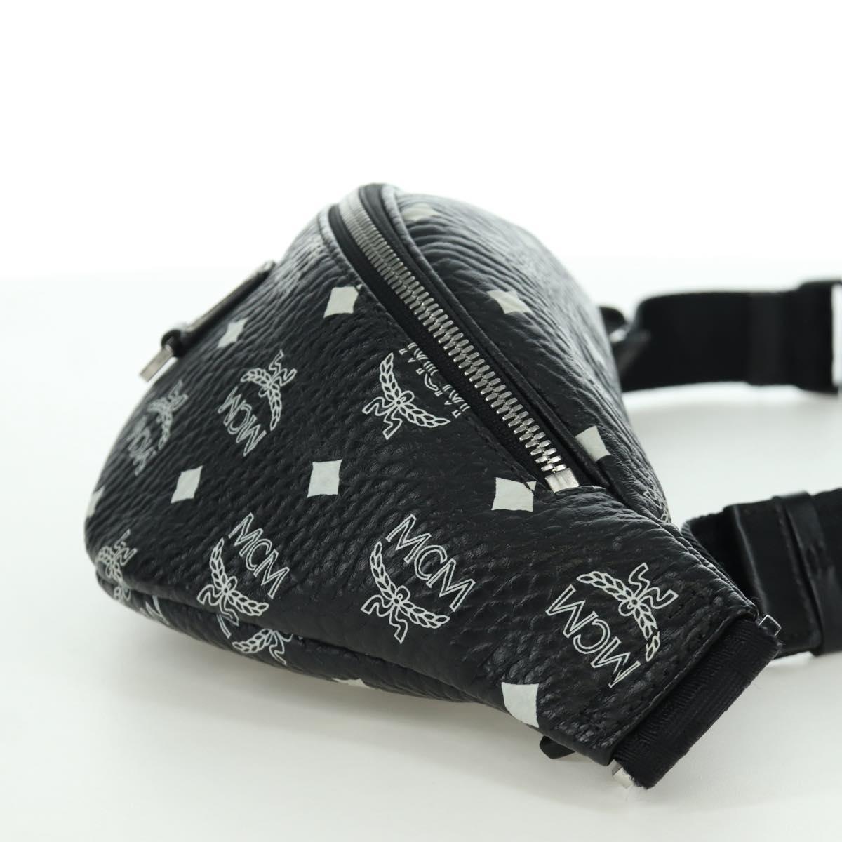 MCM Vicetos Logogram Body Bag Leather Black Silver Auth mr2198V