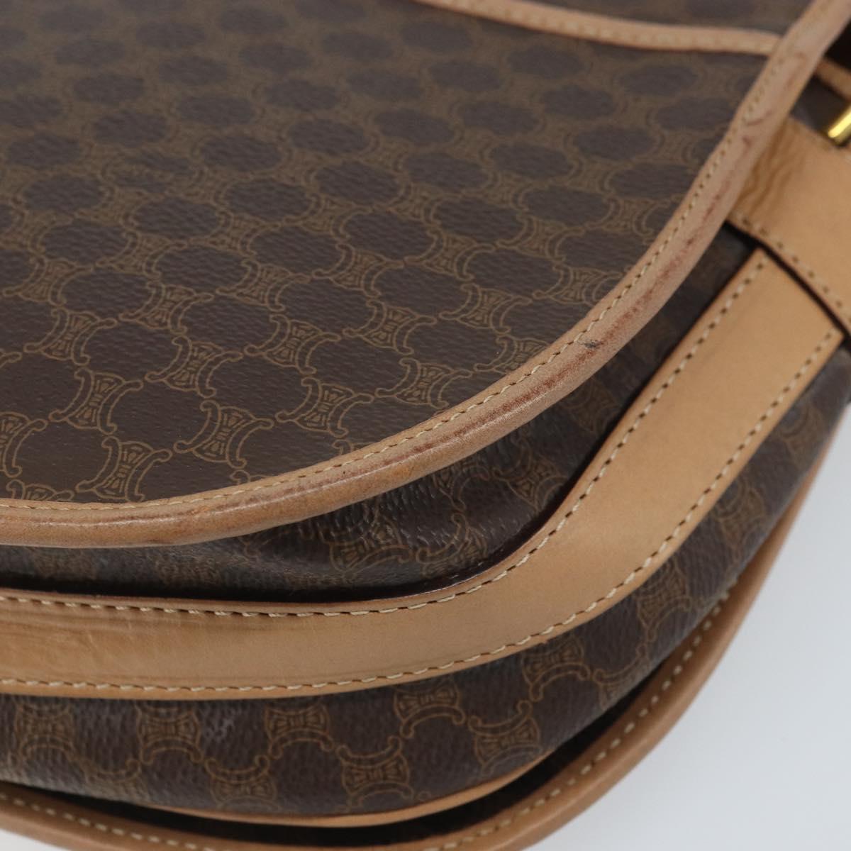 CELINE Macadam Canvas Shoulder Bag PVC Leather Brown Gold Auth mr2202