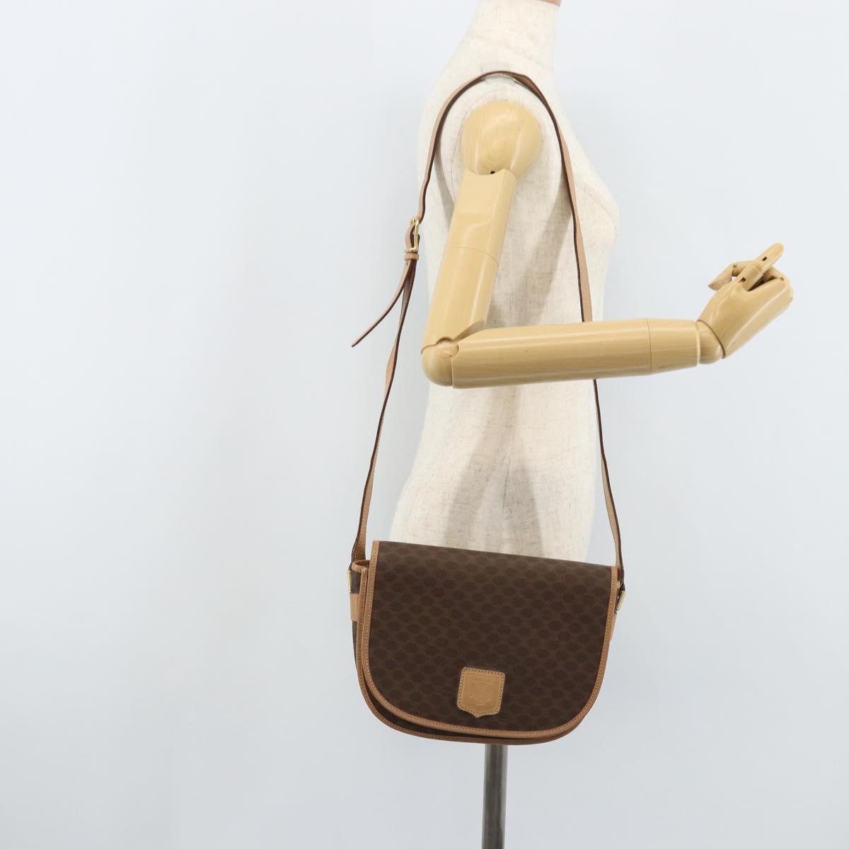 CELINE Macadam Canvas Shoulder Bag PVC Leather Brown Gold Auth mr2202