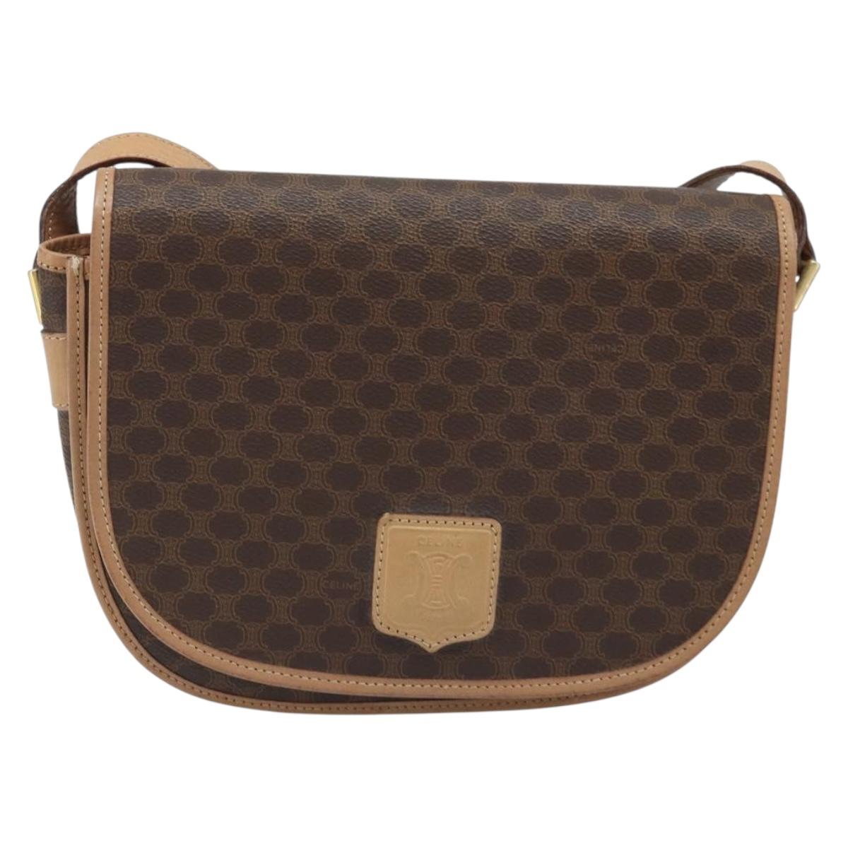 CELINE Macadam Canvas Shoulder Bag PVC Leather Brown Gold Auth mr2202