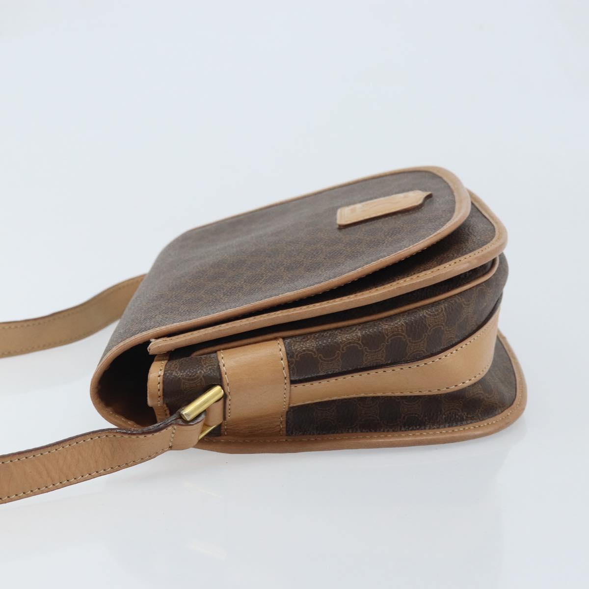 CELINE Macadam Canvas Shoulder Bag PVC Leather Brown Gold Auth mr2202