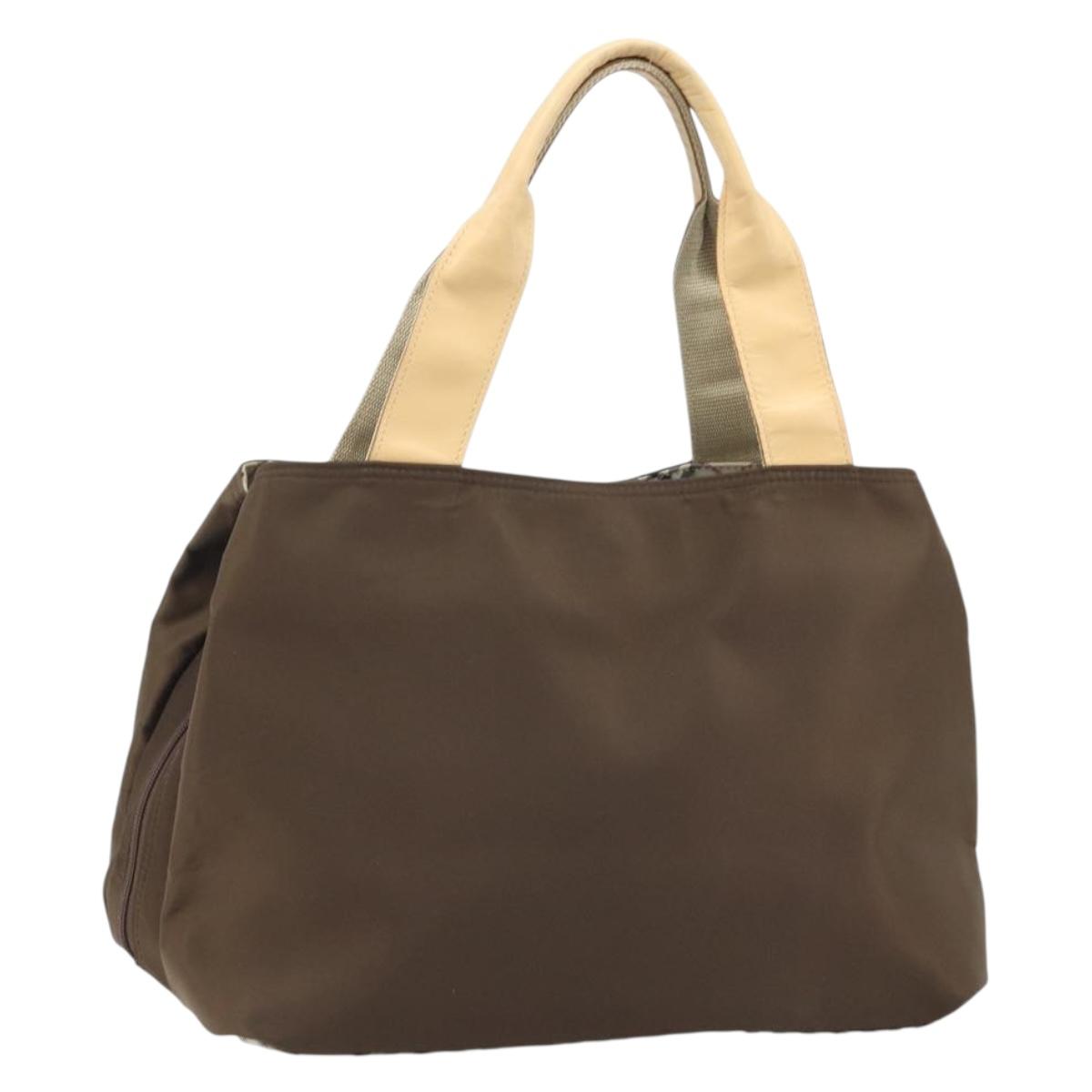 BURBERRY Hand Bag Nylon Brown Silver Auth mr2204