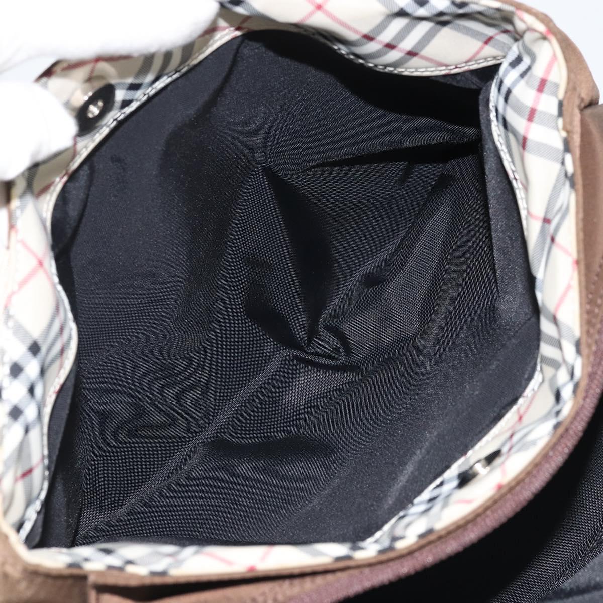 BURBERRY Hand Bag Nylon Brown Silver Auth mr2204