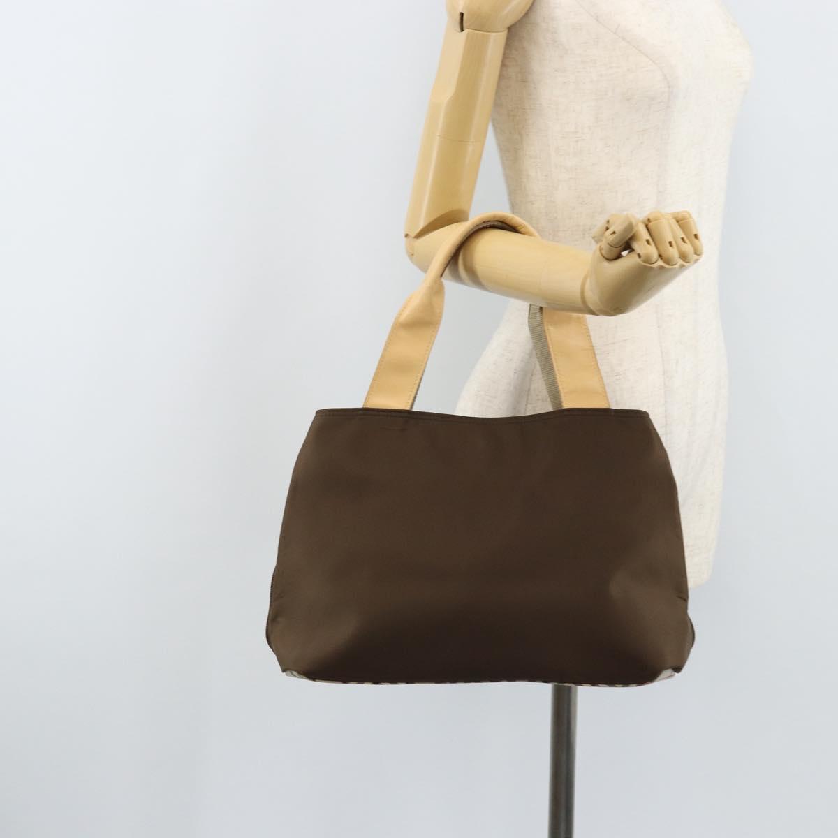 BURBERRY Hand Bag Nylon Brown Silver Auth mr2204