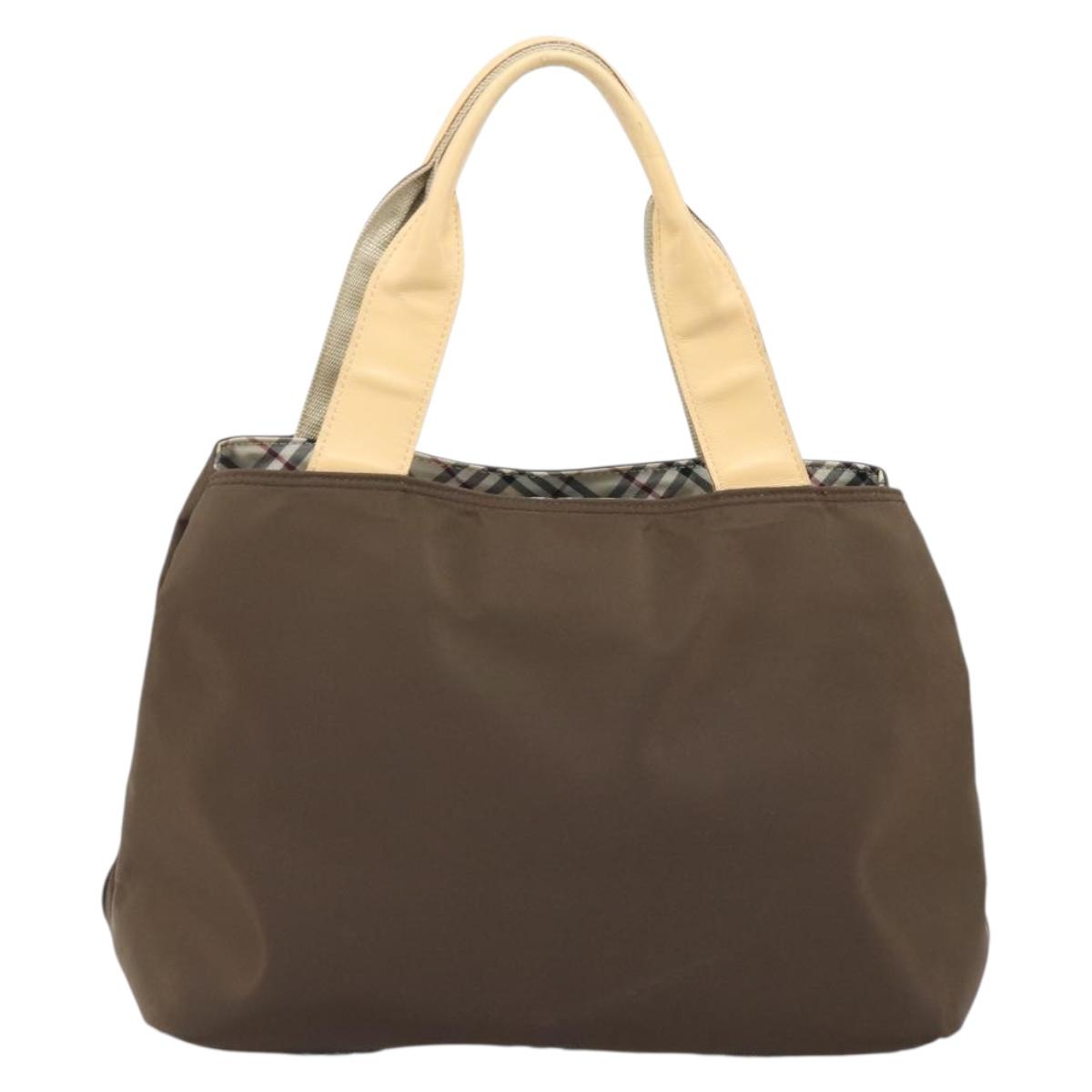 BURBERRY Hand Bag Nylon Brown Silver Auth mr2204