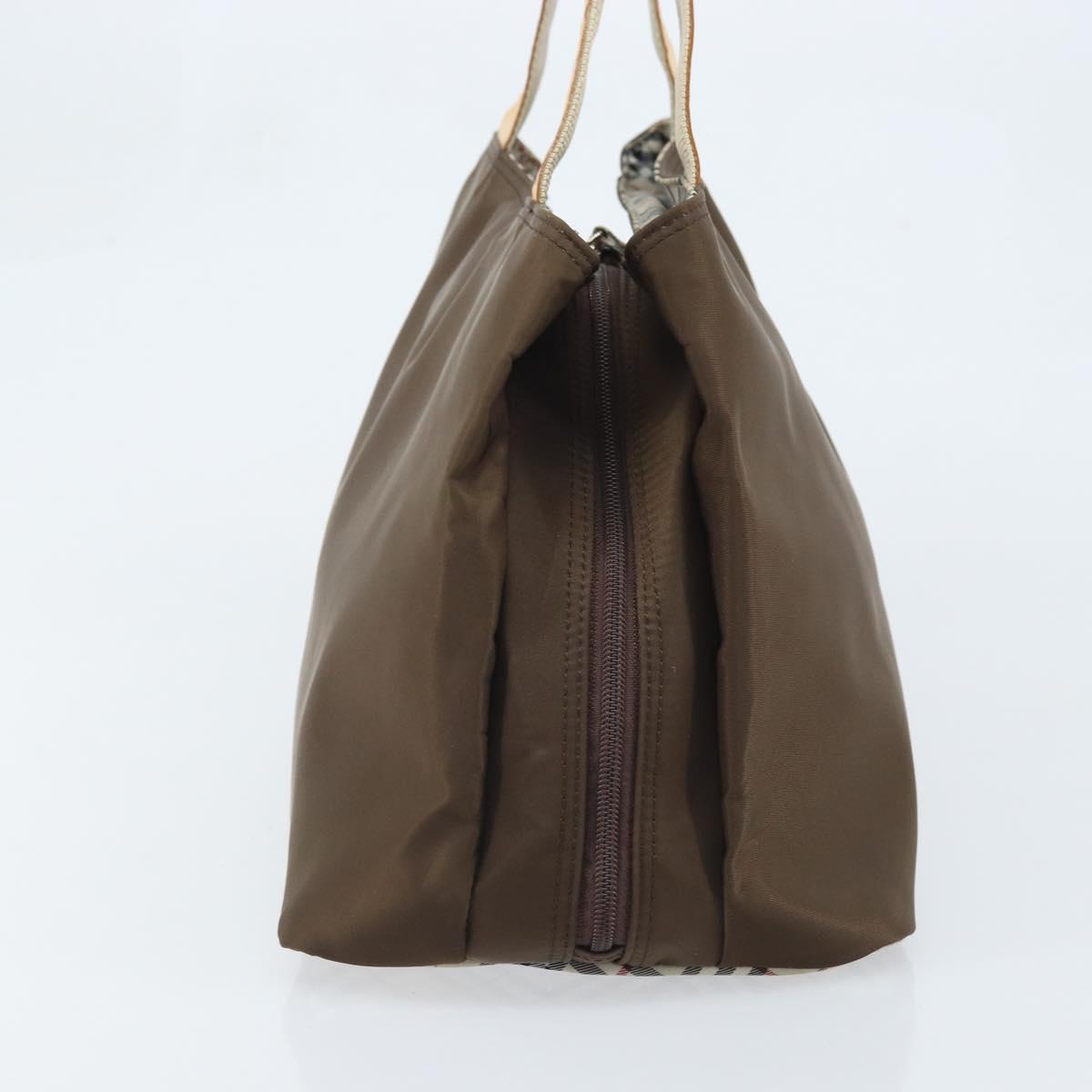 BURBERRY Hand Bag Nylon Brown Silver Auth mr2204