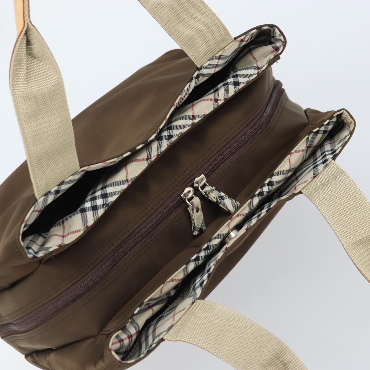 BURBERRY Hand Bag Nylon Brown Silver Auth mr2204