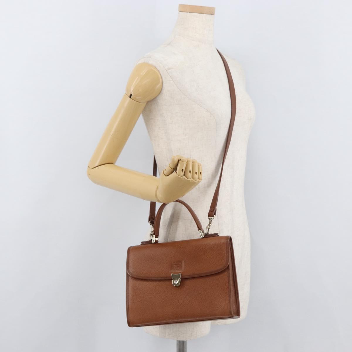 Burberrys Hand Bag Leather 2way Brown Silver Auth mr2205