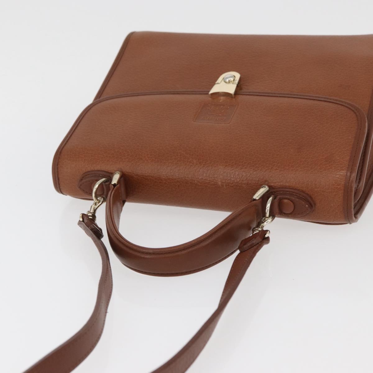 Burberrys Hand Bag Leather 2way Brown Silver Auth mr2205