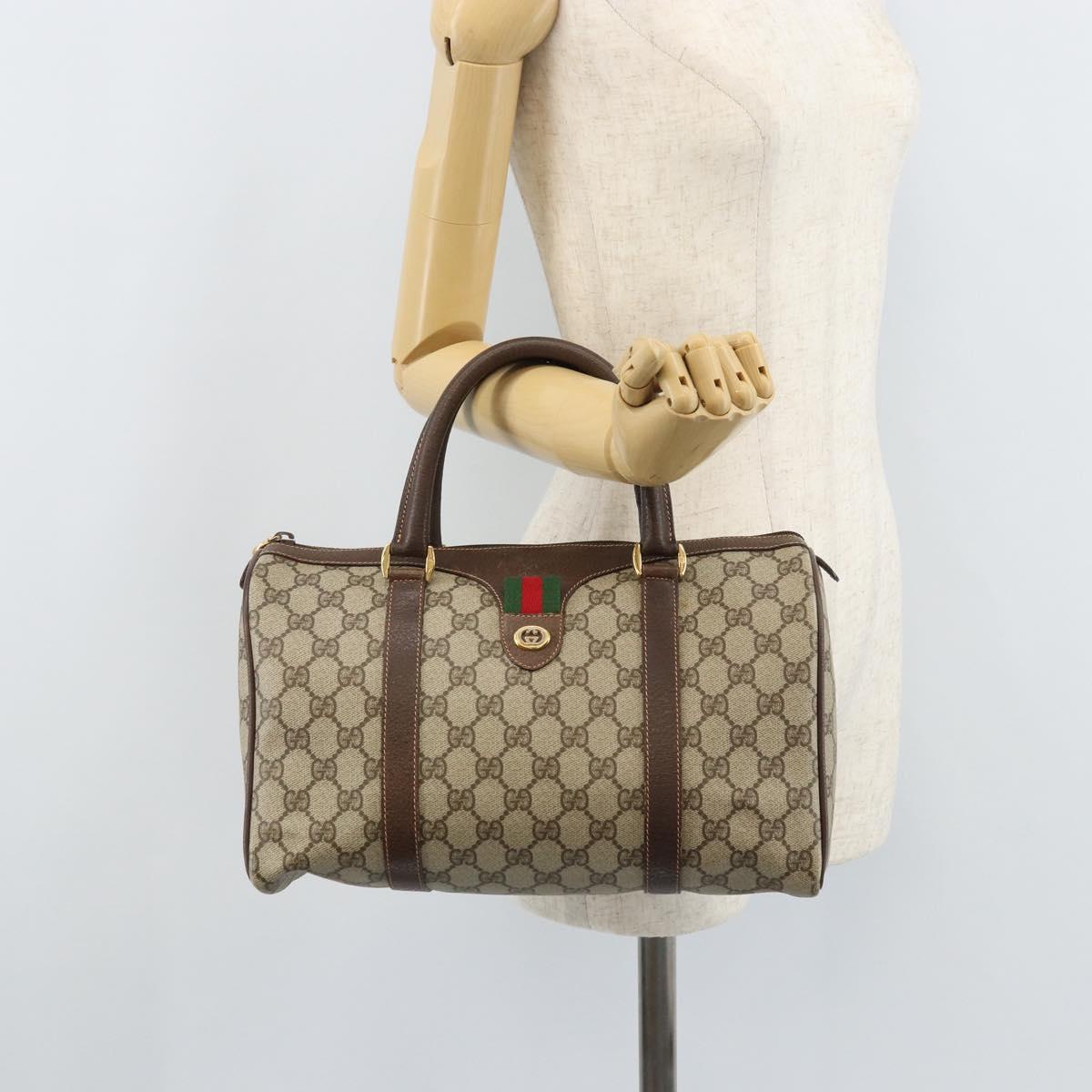 GUCCI GG Supreme Web Sherry Line Boston Bag PVC Beige Gold 40 02 007 Auth mr2206