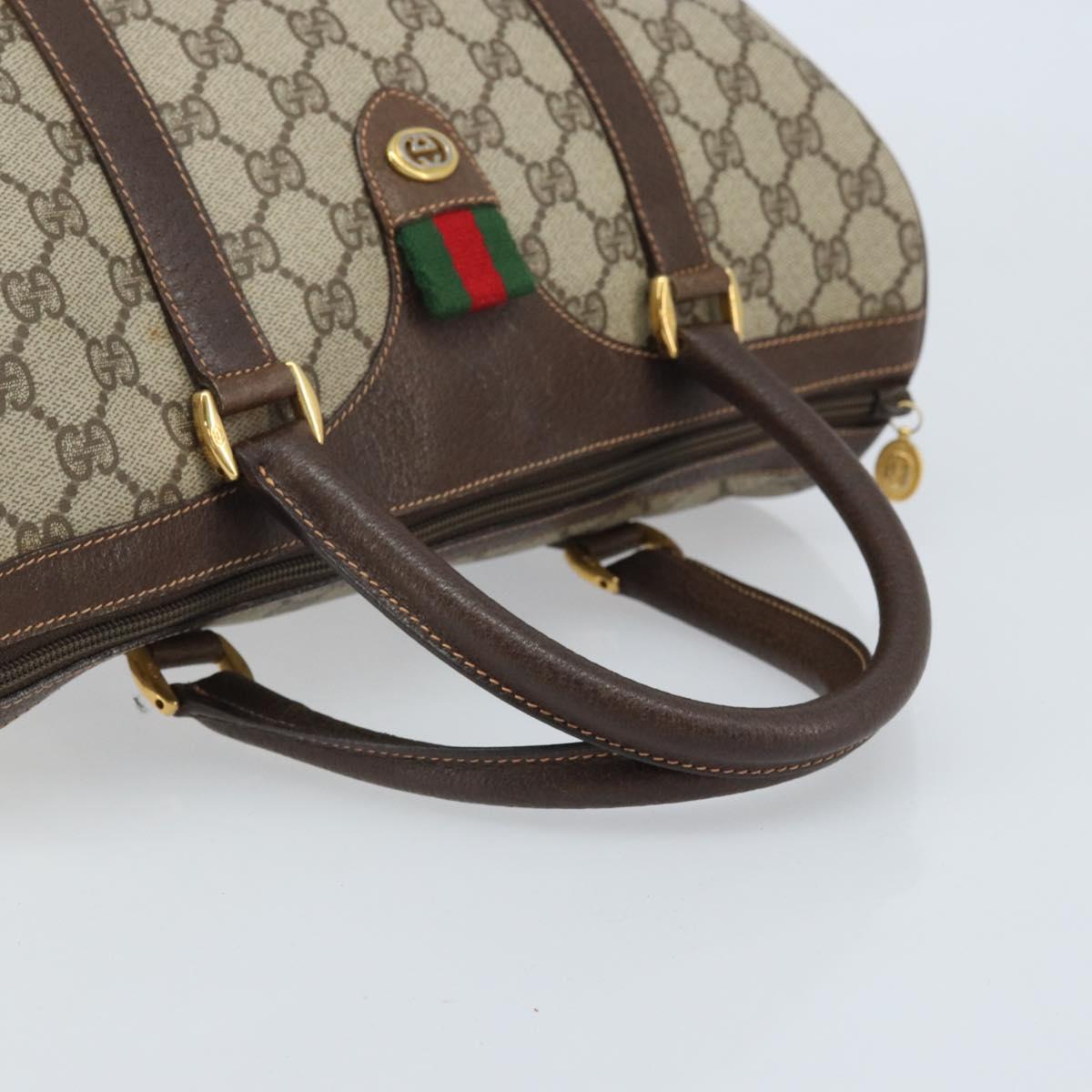 GUCCI GG Supreme Web Sherry Line Boston Bag PVC Beige Gold 40 02 007 Auth mr2206
