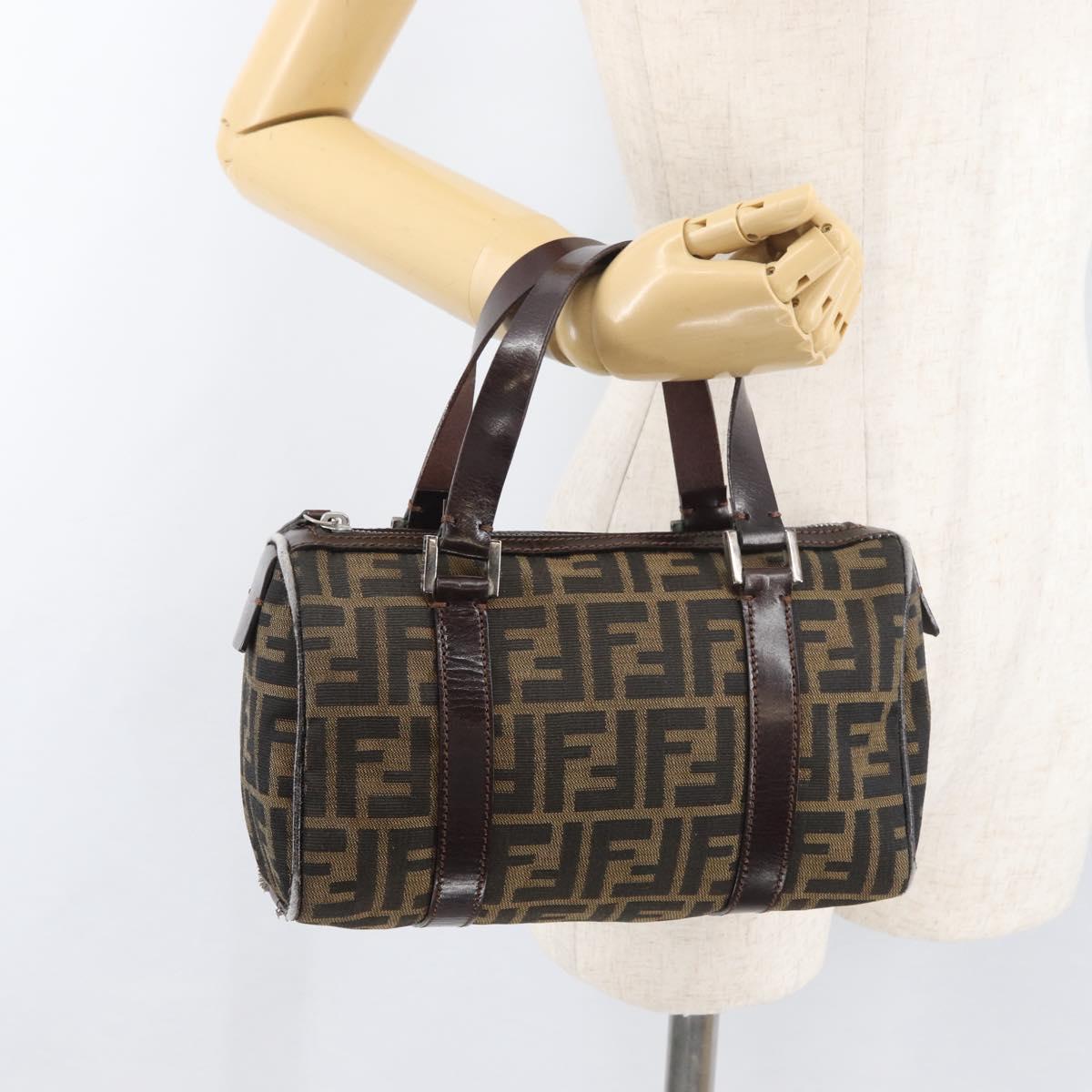 FENDI Zucca Canvas Hand Bag Black Brown Auth mr2208