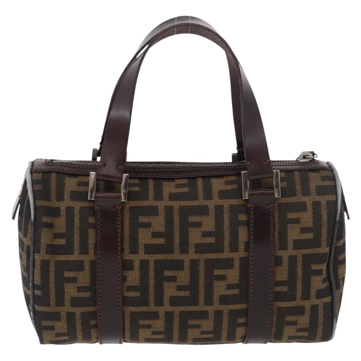 FENDI Zucca Canvas Hand Bag Black Brown Auth mr2208