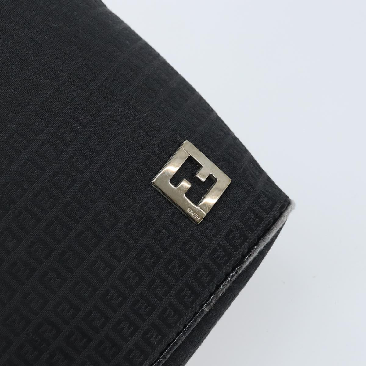 FENDI Zucchino Canvas Tote Bag Black Silver Auth mr2209