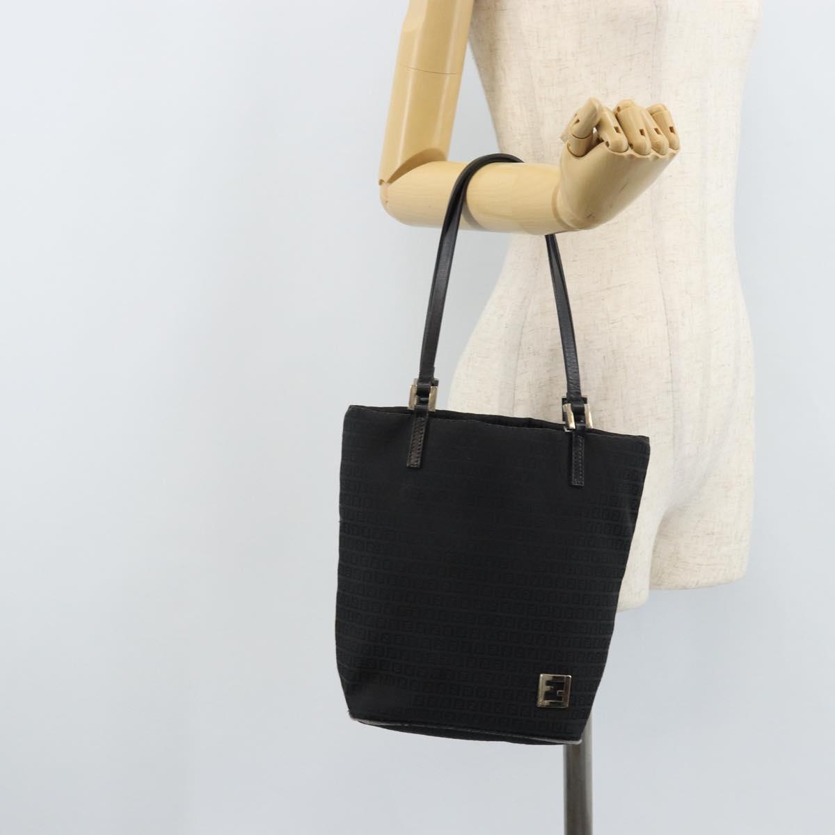 FENDI Zucchino Canvas Tote Bag Black Silver Auth mr2209