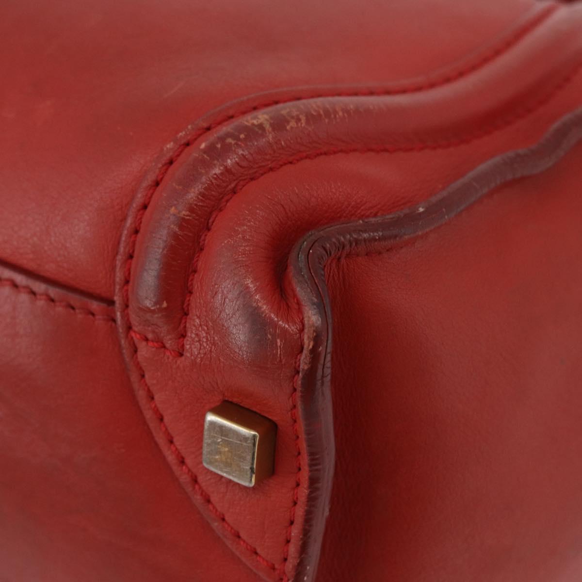 CELINE Micro Shopper Hand Bag Leather Red Gold Auth mr2211