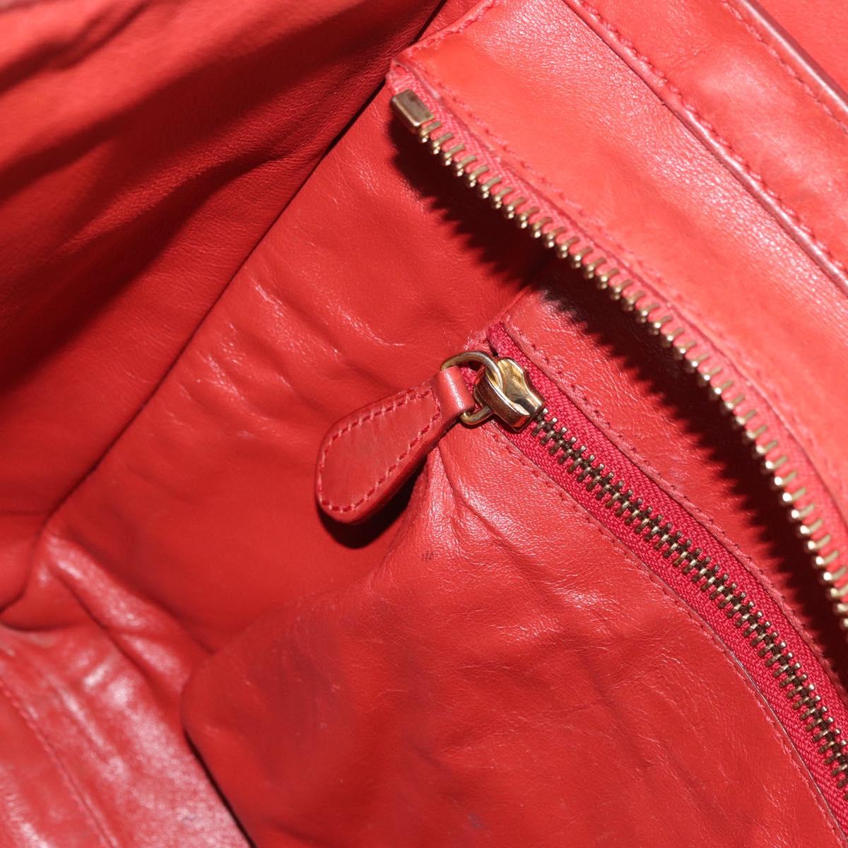 CELINE Micro Shopper Hand Bag Leather Red Gold Auth mr2211