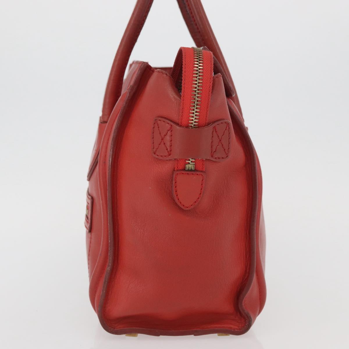 CELINE Micro Shopper Hand Bag Leather Red Gold Auth mr2211