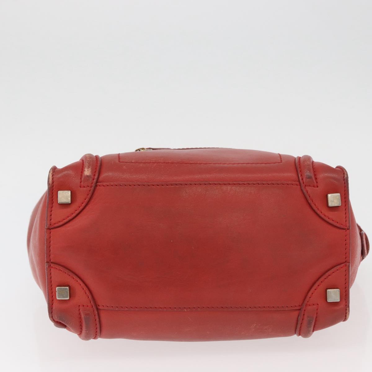 CELINE Micro Shopper Hand Bag Leather Red Gold Auth mr2211