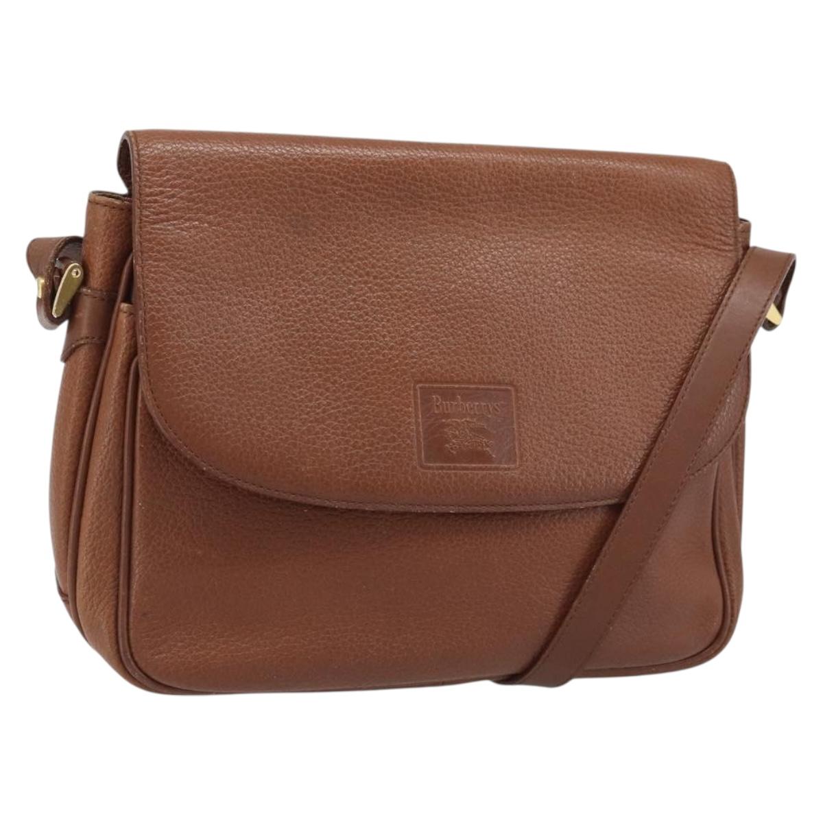 Burberrys Shoulder Bag Leather 2way Brown Gold Auth mr2215