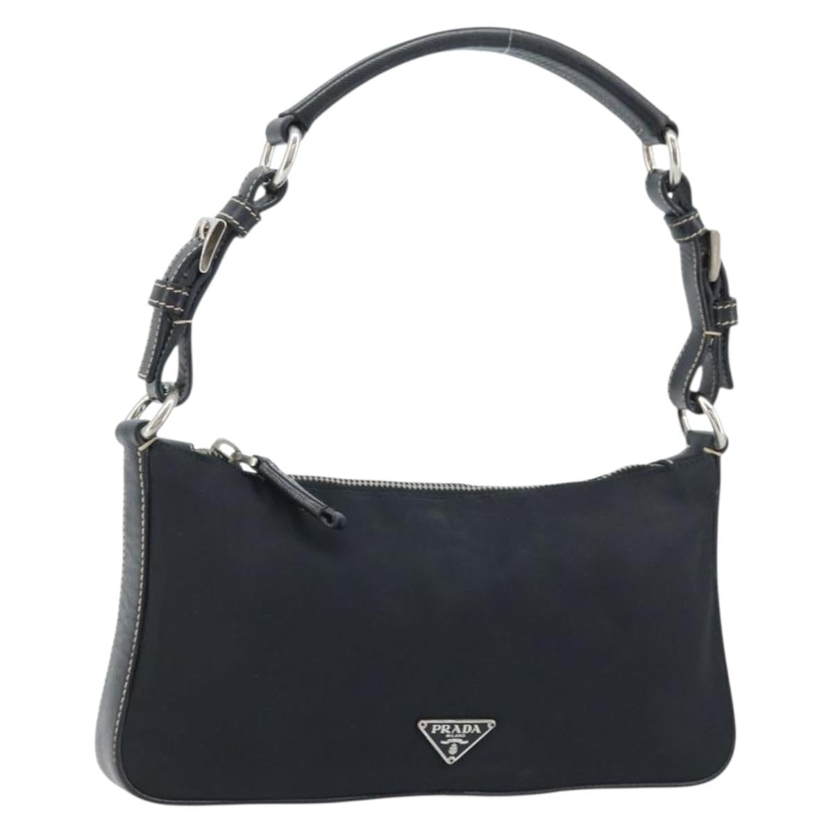 PRADA Shoulder Bag Nylon Black Silver Auth mr2217A