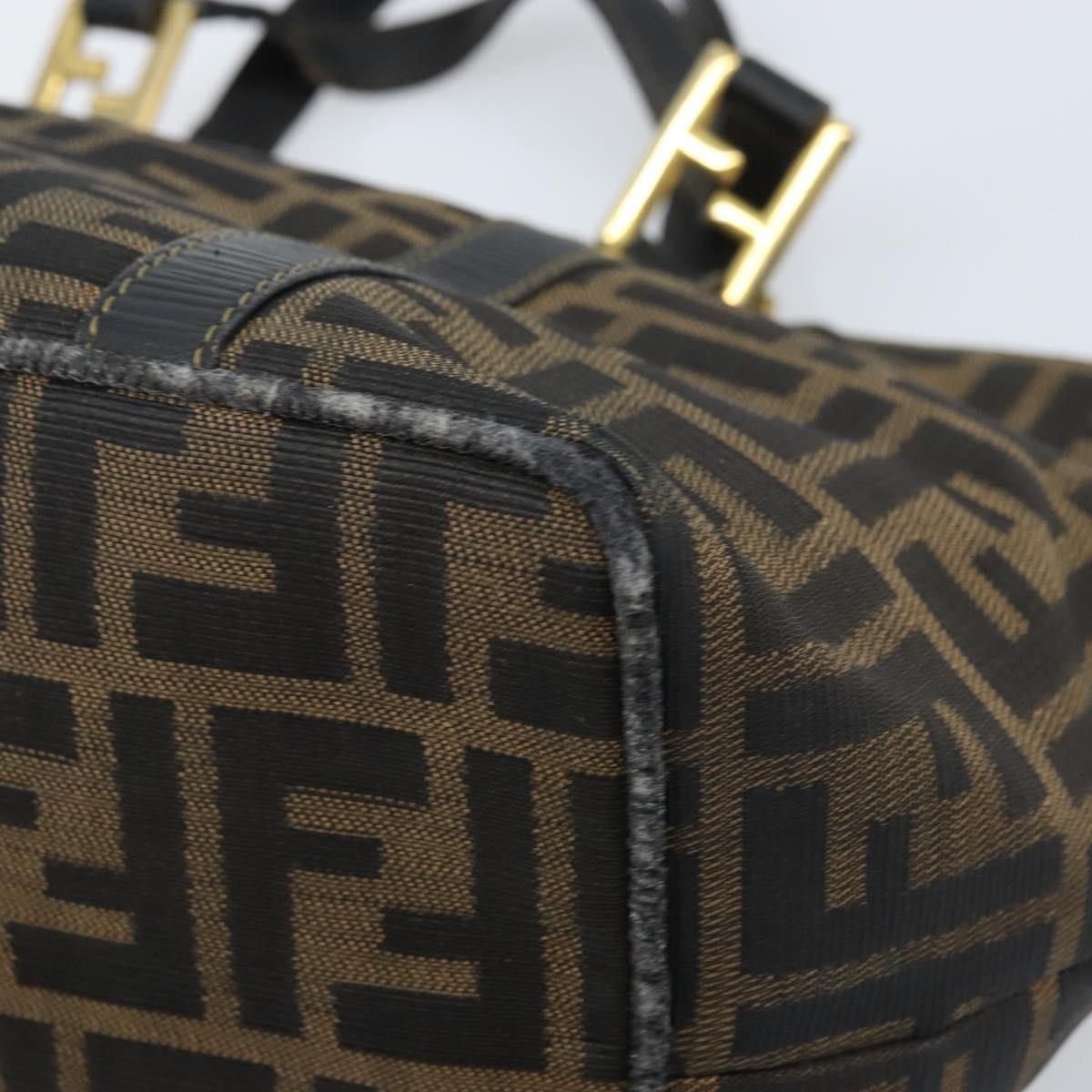 FENDI Zucca Canvas Hand Bag Brown Black Auth mr2221