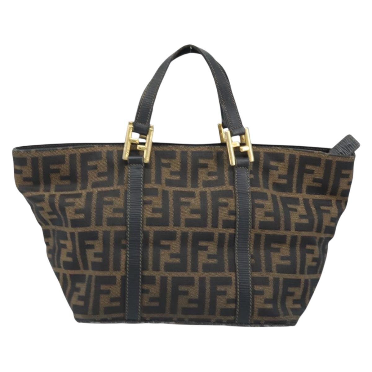 FENDI Zucca Canvas Hand Bag Brown Black Auth mr2221