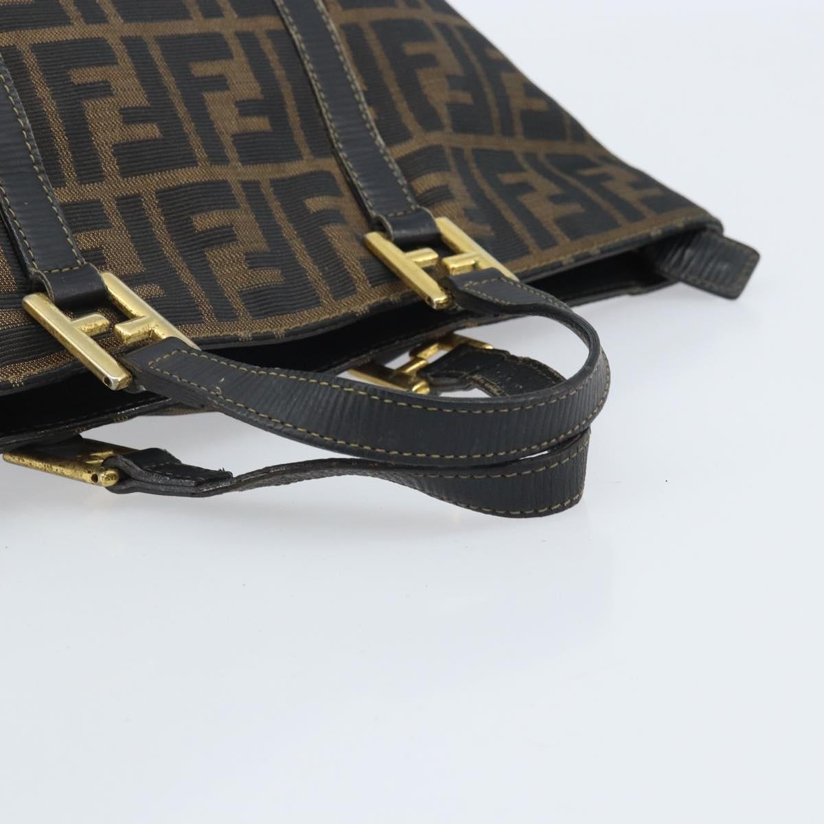 FENDI Zucca Canvas Hand Bag Brown Black Auth mr2221