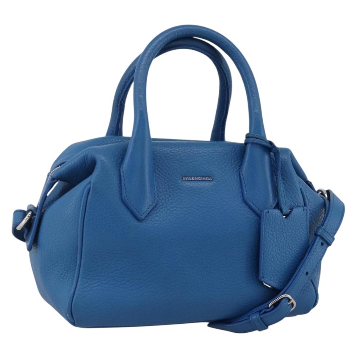 BALENCIAGA Infanta Hand Bag Leather 2way Blue Silver 390922 Auth mr2222A