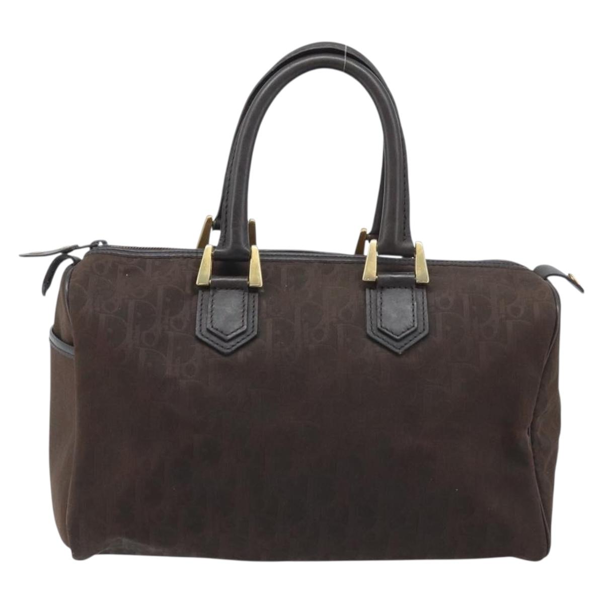 Christian Dior Trotter Canvas Hand Bag Brown Gold Auth mr2225A
