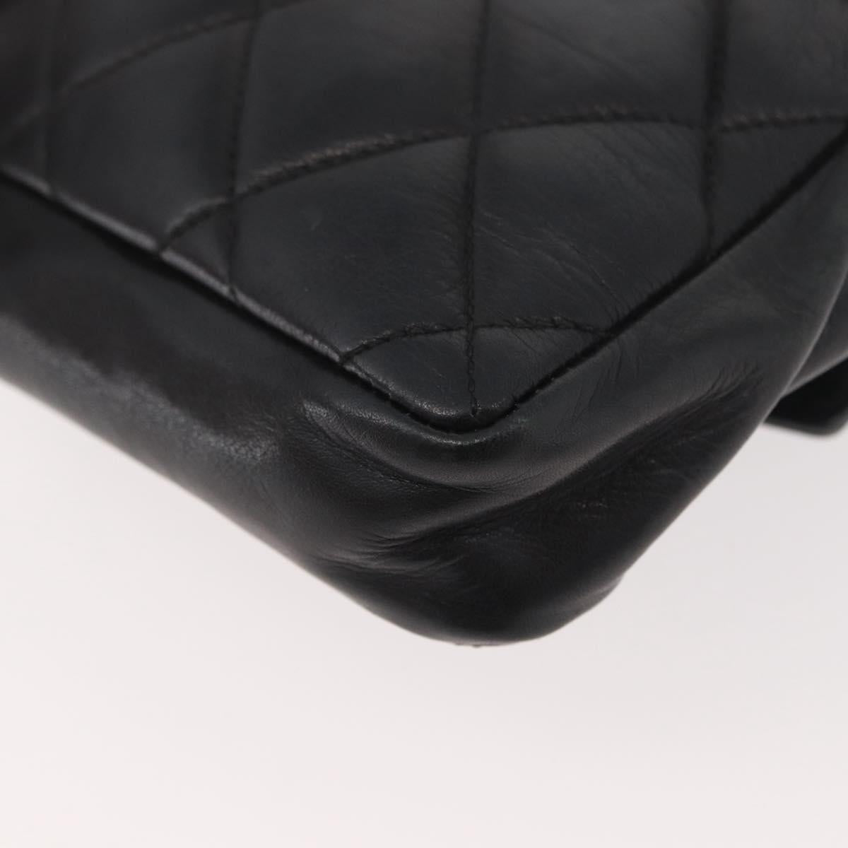 CHANEL Matelasse Waist bag Lamb Skin Black Gold CC Auth mr2227