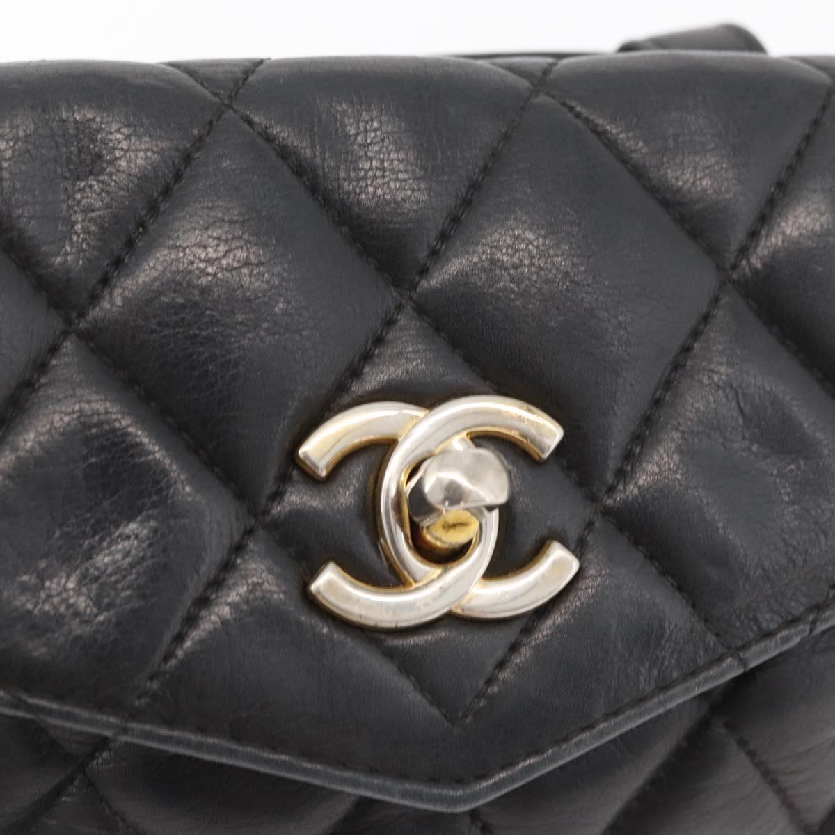 CHANEL Matelasse Waist bag Lamb Skin Black Gold CC Auth mr2227