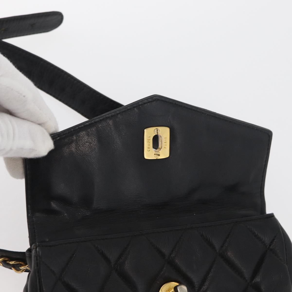 CHANEL Matelasse Waist bag Lamb Skin Black Gold CC Auth mr2227