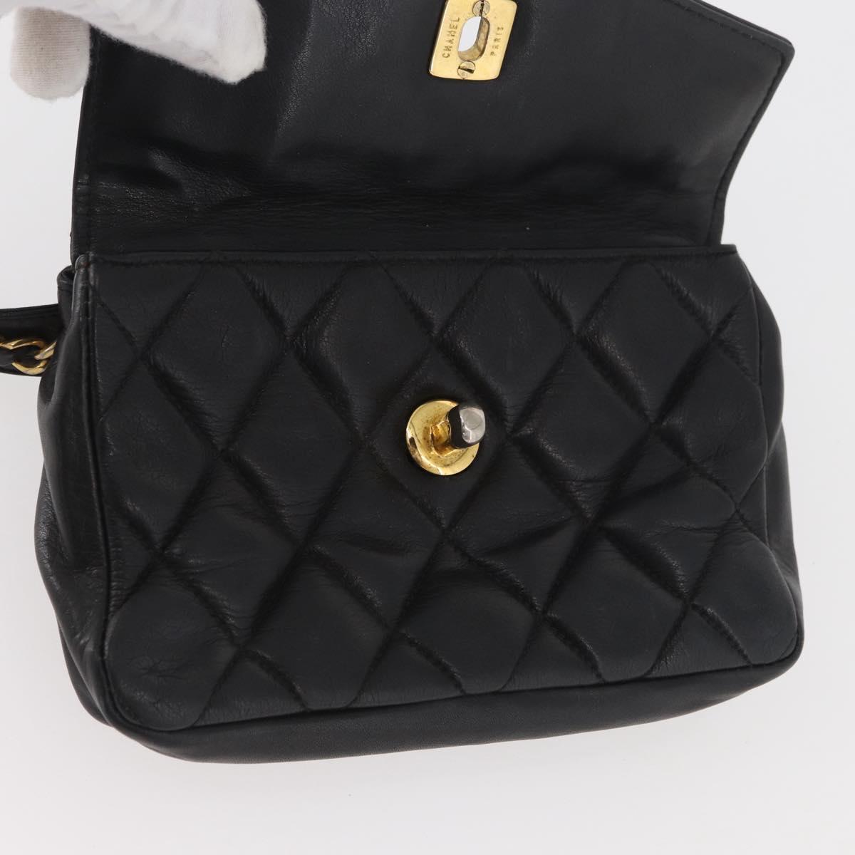CHANEL Matelasse Waist bag Lamb Skin Black Gold CC Auth mr2227
