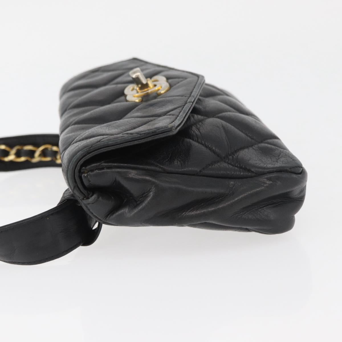 CHANEL Matelasse Waist bag Lamb Skin Black Gold CC Auth mr2227