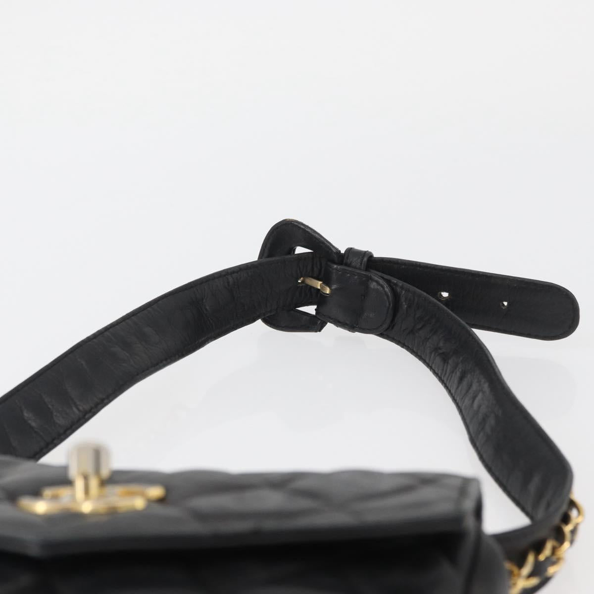 CHANEL Matelasse Waist bag Lamb Skin Black Gold CC Auth mr2227