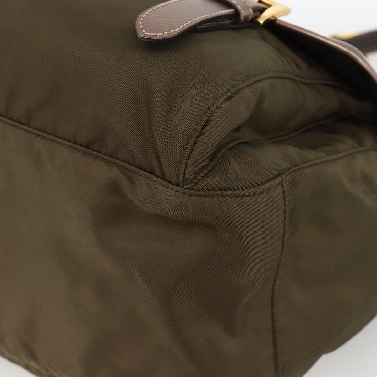 PRADA Shoulder Bag Nylon Khaki Gold Auth mr2228