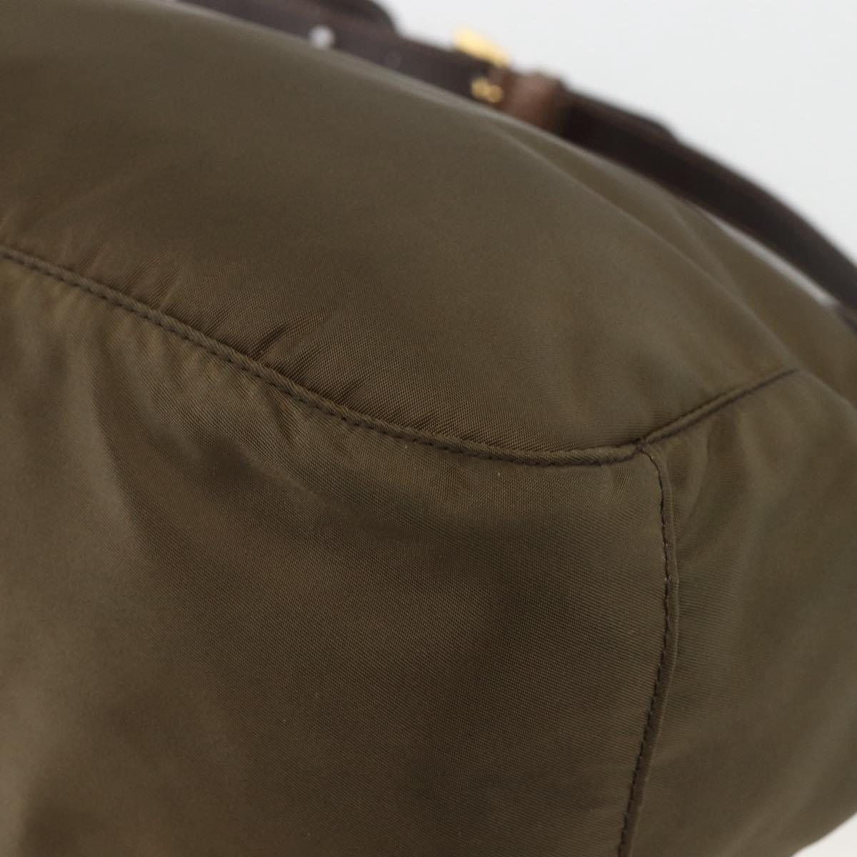 PRADA Shoulder Bag Nylon Khaki Gold Auth mr2228