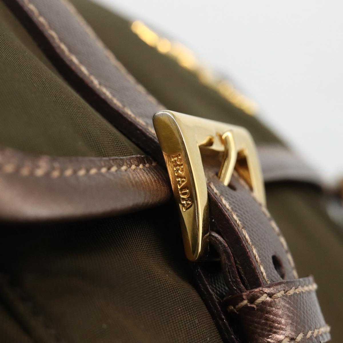 PRADA Shoulder Bag Nylon Khaki Gold Auth mr2228