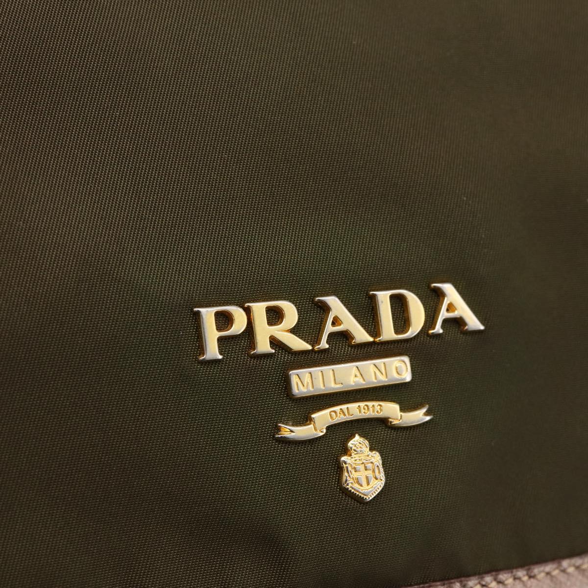 PRADA Shoulder Bag Nylon Khaki Gold Auth mr2228