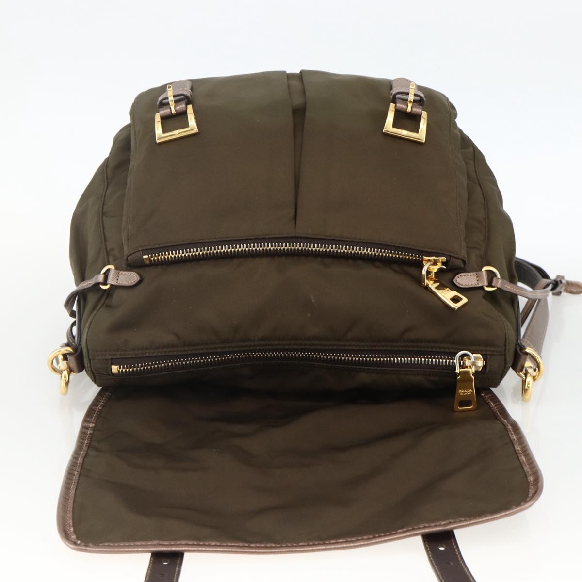 PRADA Shoulder Bag Nylon Khaki Gold Auth mr2228